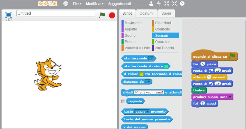 Interfaccia del software Scratch